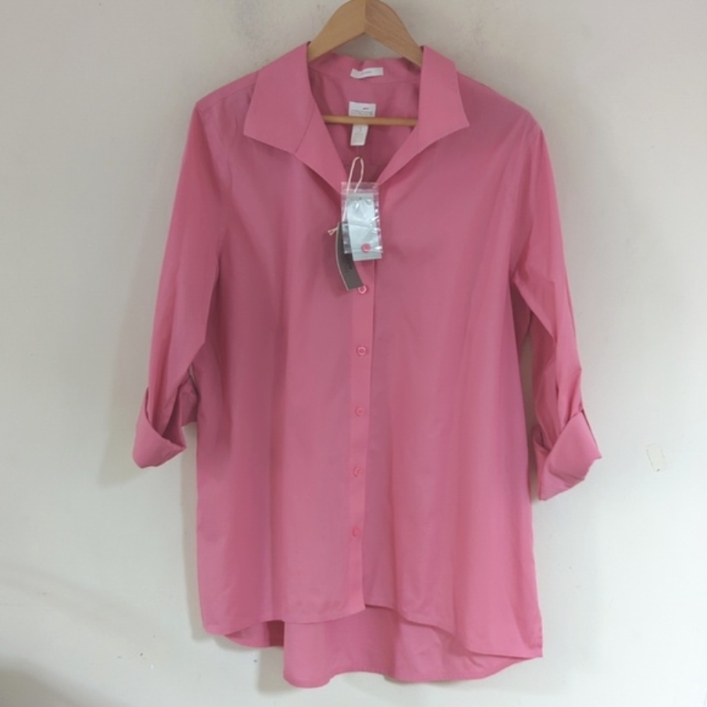 Chico's Effortless Roll-Sleeve Cayla Shirt in Soft Pink 16